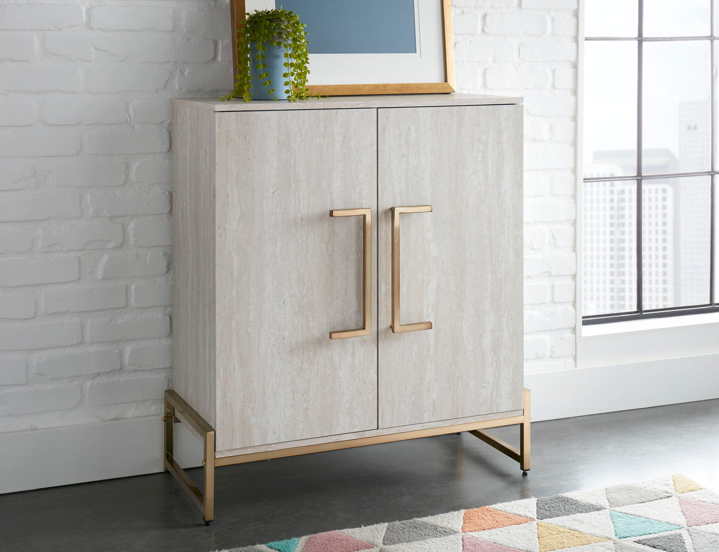 Larkin - Faux Marble Wine Cabinet - Pearl Silver - Hornell Furniture Outlet