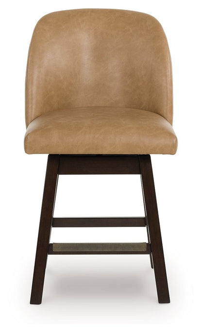 Neymorton - Dark Grayish Brown - Upholstered Swivel Faux Leather Barstool (Set of 2) - Hornell Furniture Outlet