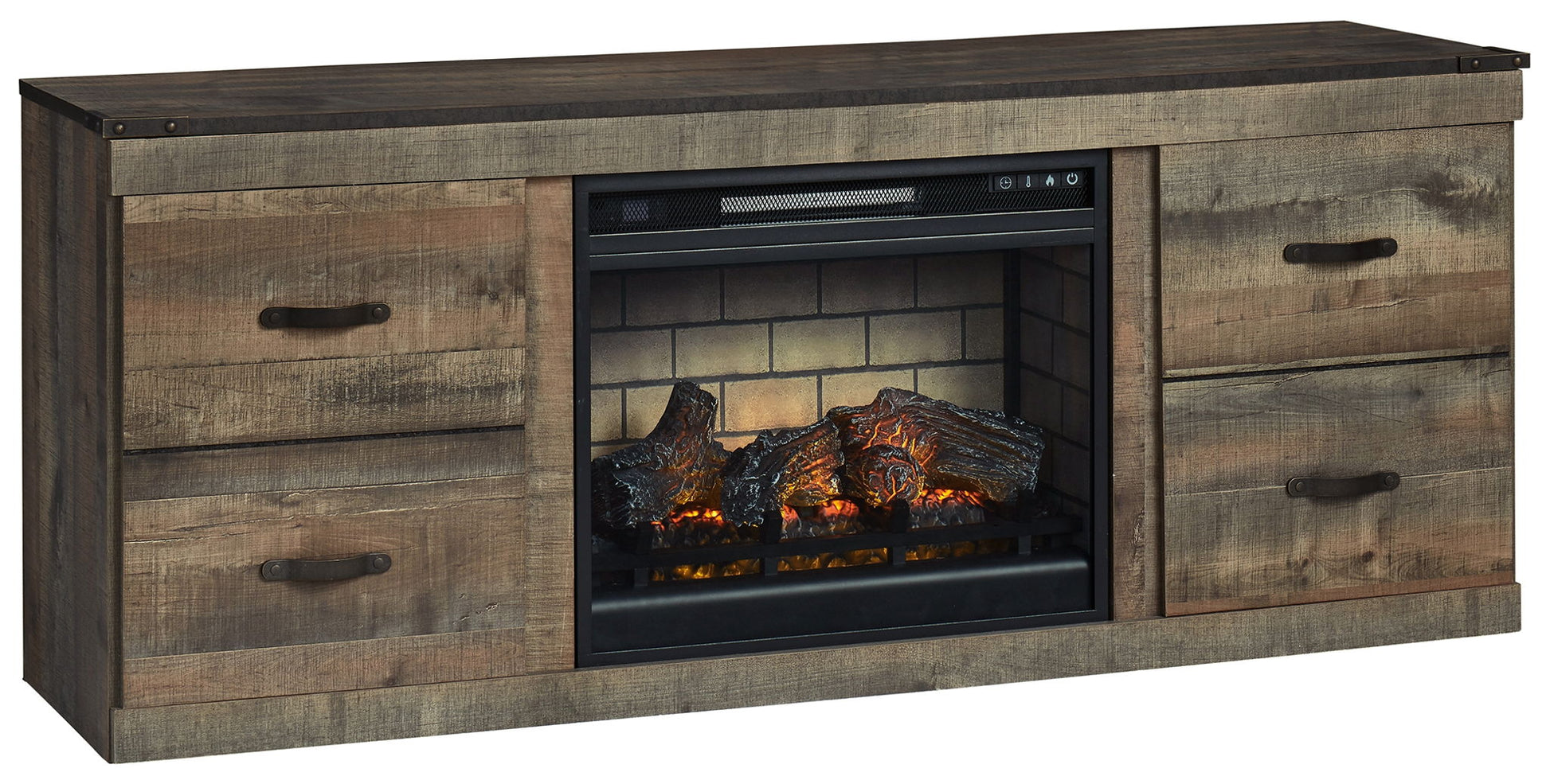Trinell - TV Stand With Electric Fireplace - Brown - Hornell Furniture Outlet