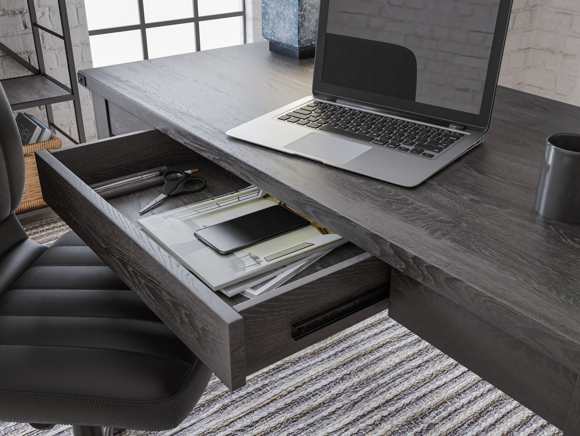 Freedan - Grayish Brown - Home Office Desk - Hornell Furniture Outlet