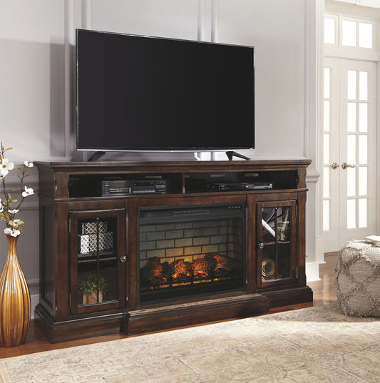 Roddinton - Dark Brown - 2 Pc. - 74" TV Stand with Electric Infrared Fireplace Insert - Hornell Furniture Outlet