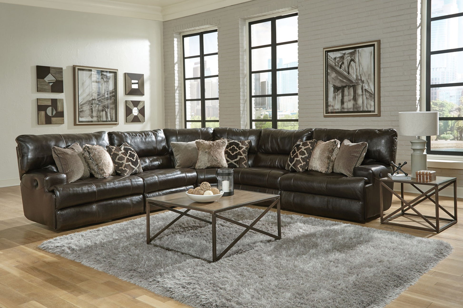 Como - 5 Piece Italian Leather Match Reclining Sectional - Hornell Furniture Outlet