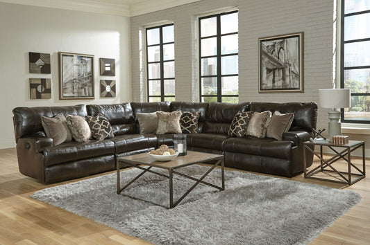 Como - 5 Piece Italian Leather Match Reclining Sectional - Hornell Furniture Outlet