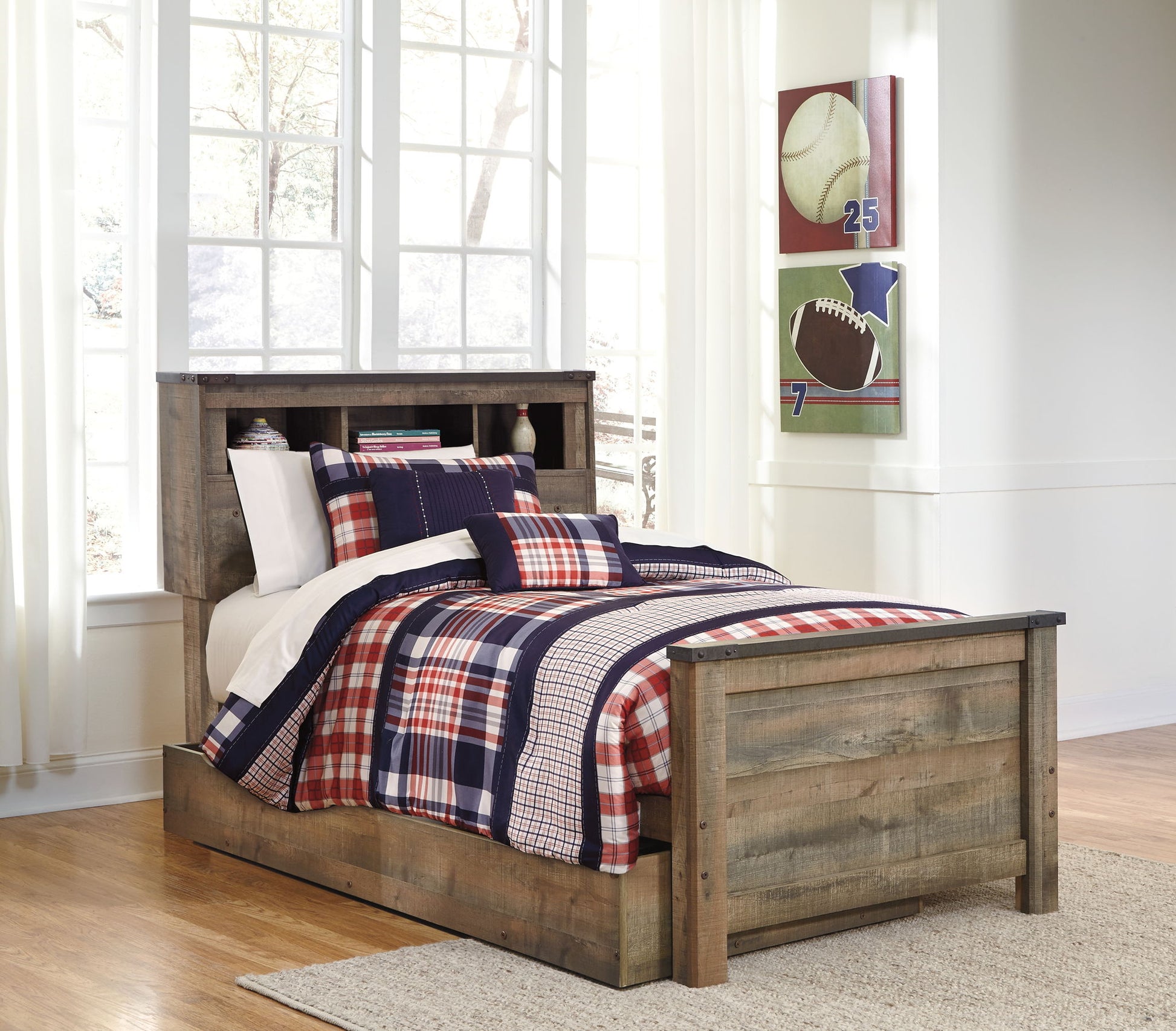 Trinell - Brown - Twin Bookcase Bed With 1 Large Storage Drawer - Hornell Furniture Outlet
