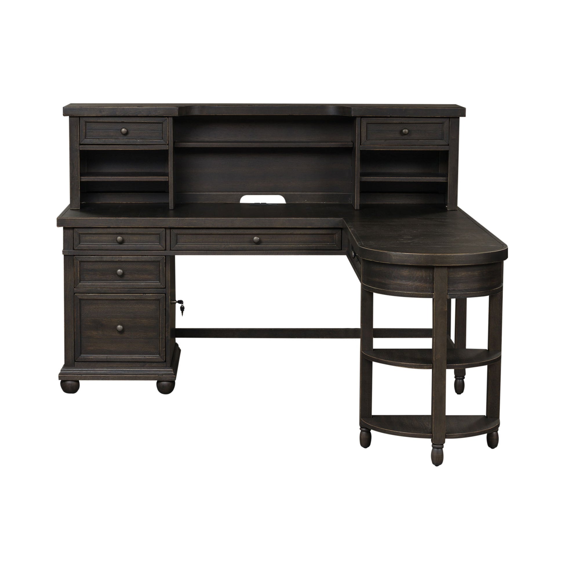 Harvest Home - L Shaped Desk Set With Hutch - Black - Hornell Furniture Outlet