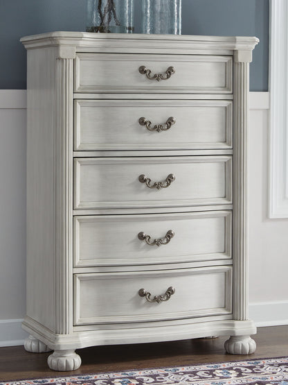 Montelaine - Antique White - Five Drawer Chest - Hornell Furniture Outlet