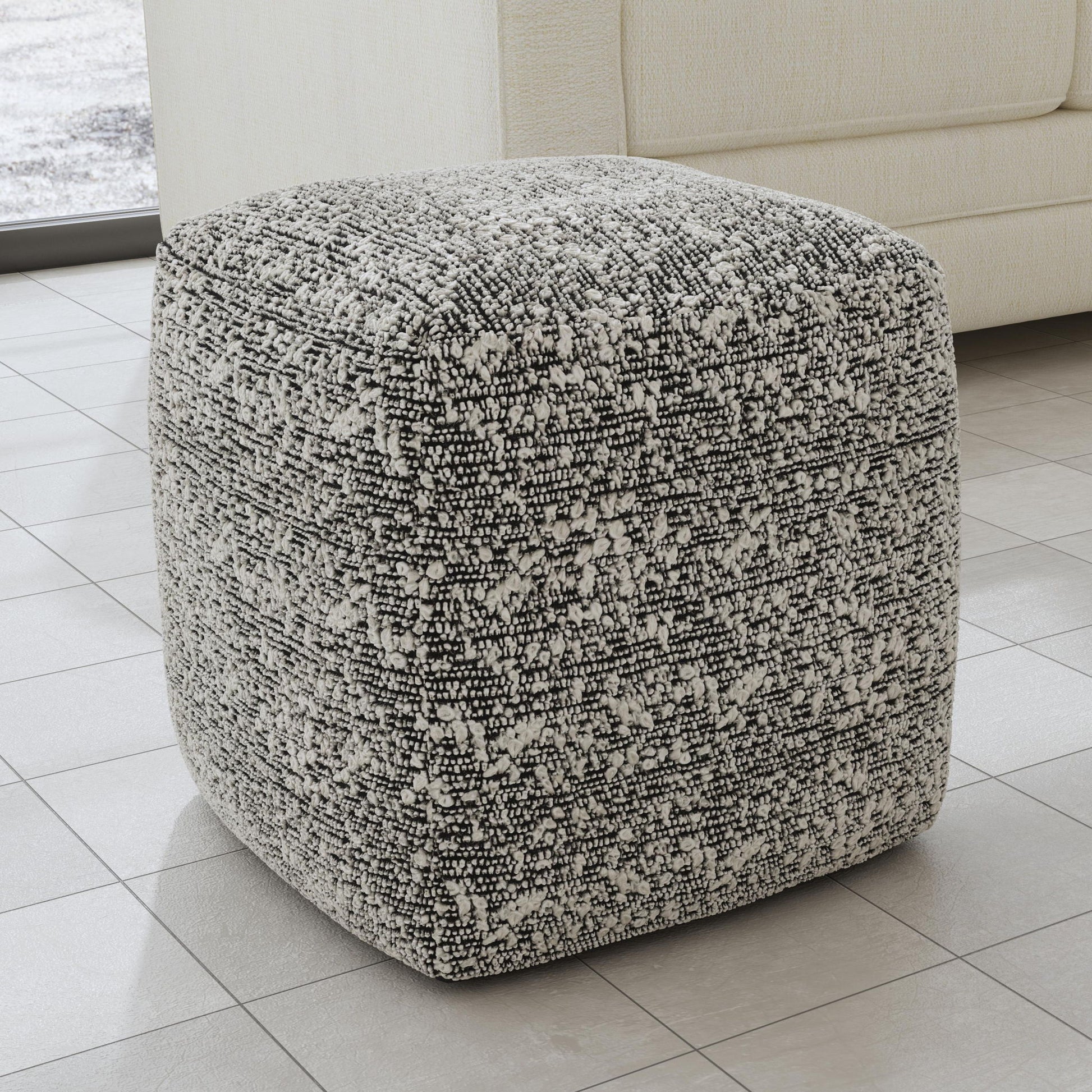 Nahara - Boucle Woven Square Pouf - Black - Hornell Furniture Outlet