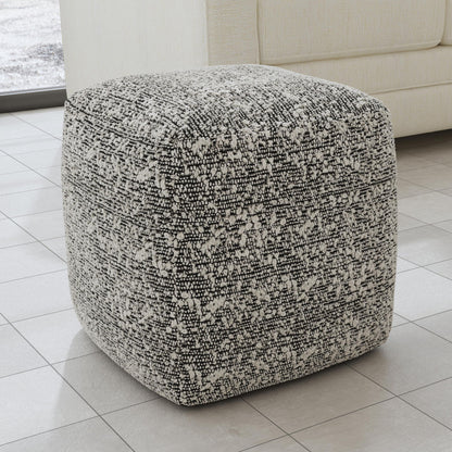 Nahara - Boucle Woven Square Pouf - Black - Hornell Furniture Outlet