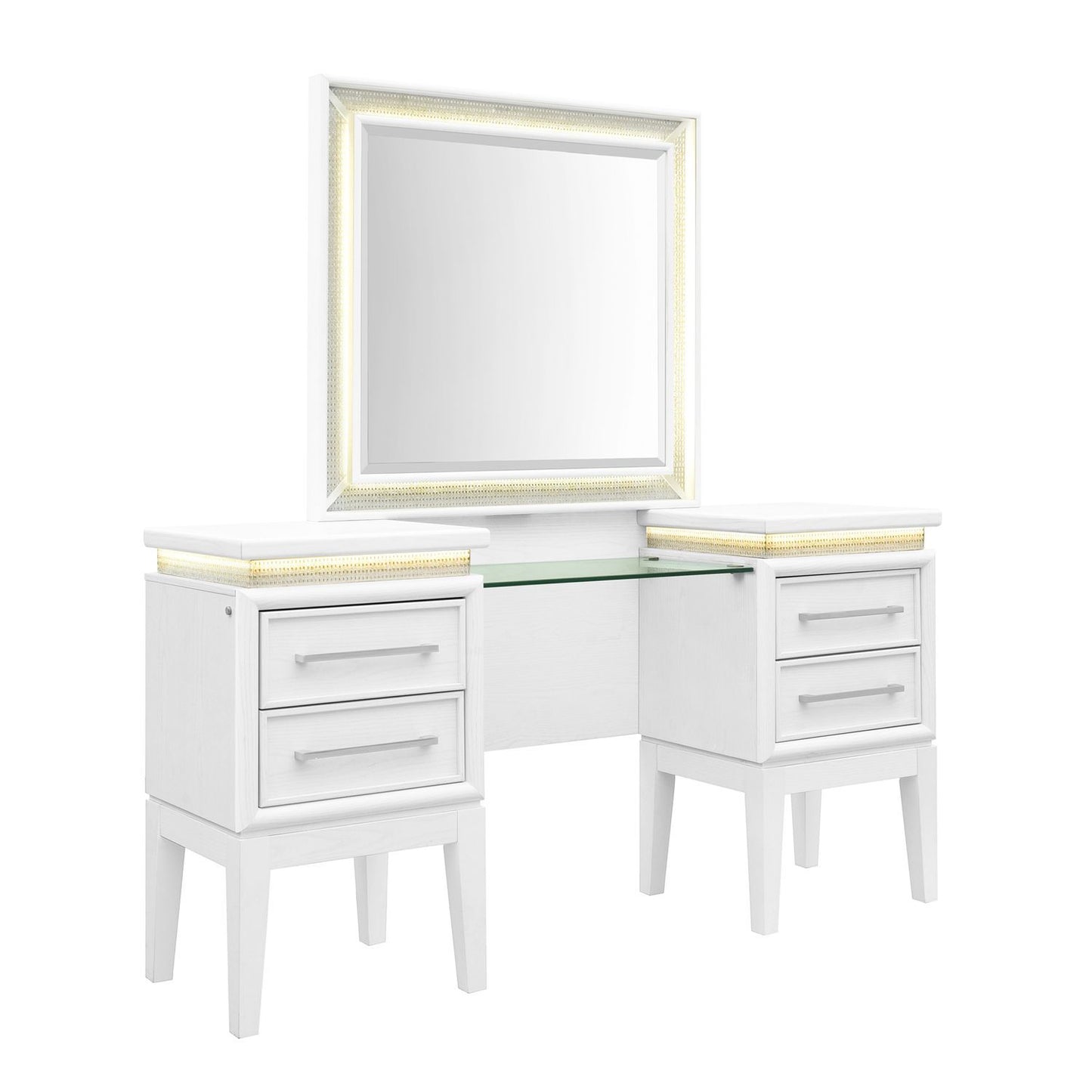 Reflections - Vanity Desk - Pearl White & Rhinestone - Hornell Furniture Outlet