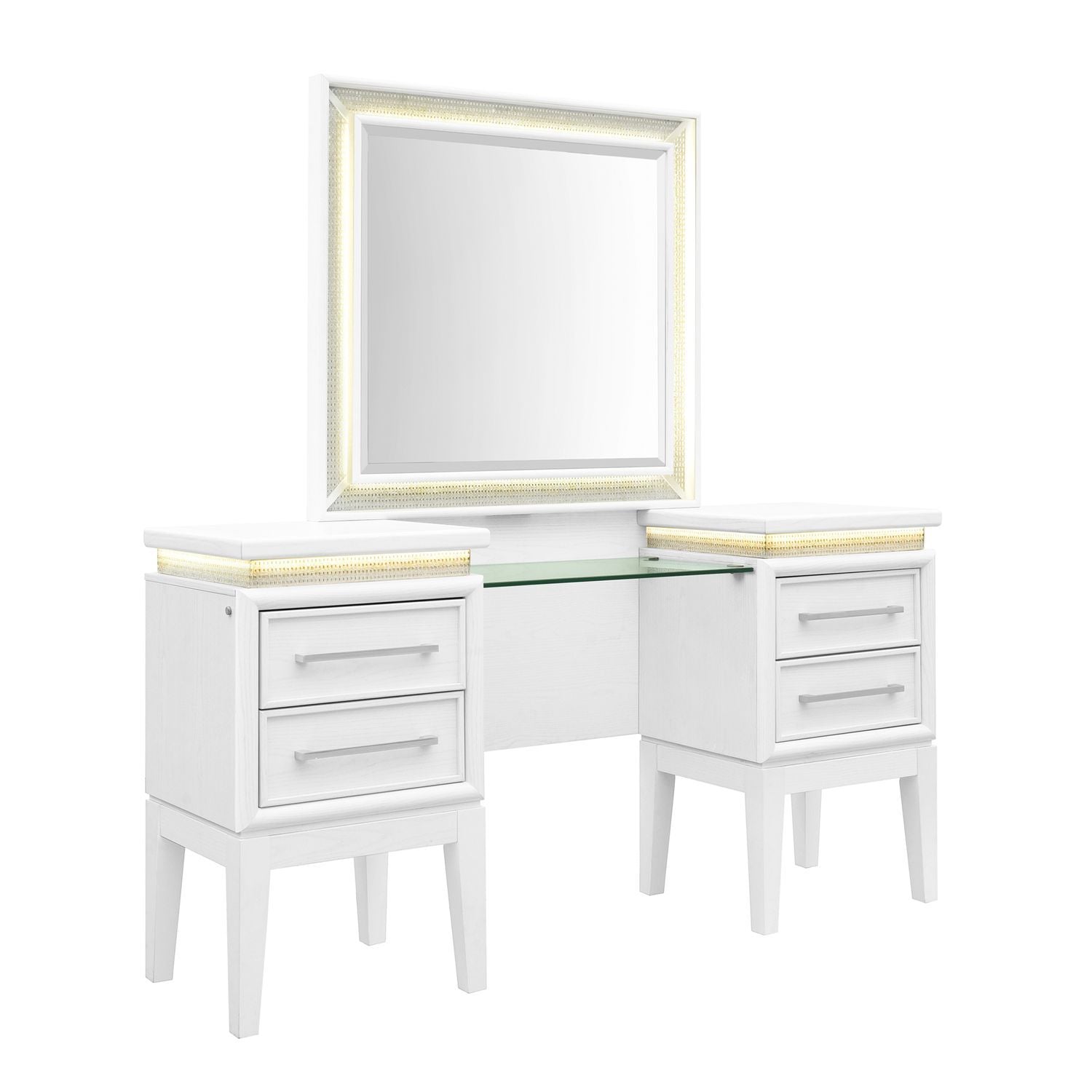 Reflections - Vanity Desk - Pearl White & Rhinestone - Hornell Furniture Outlet