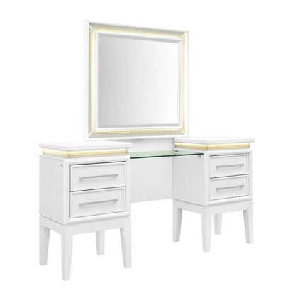 Reflections - Vanity Desk - Pearl White & Rhinestone - Hornell Furniture Outlet