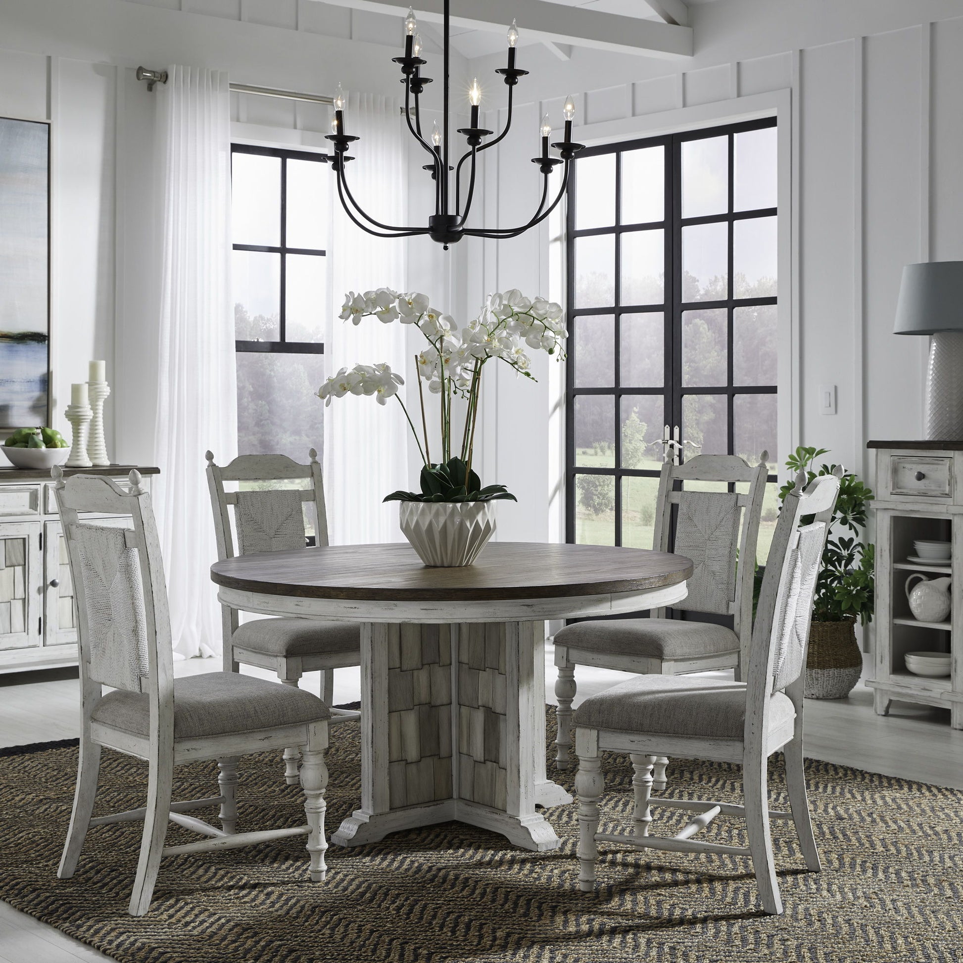 River Place - 5 Piece Pedestal Table Set - White - Hornell Furniture Outlet