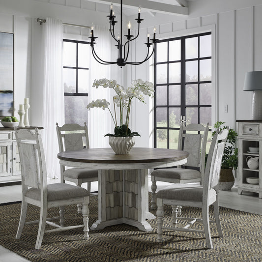 River Place - 5 Piece Pedestal Table Set - White - Hornell Furniture Outlet