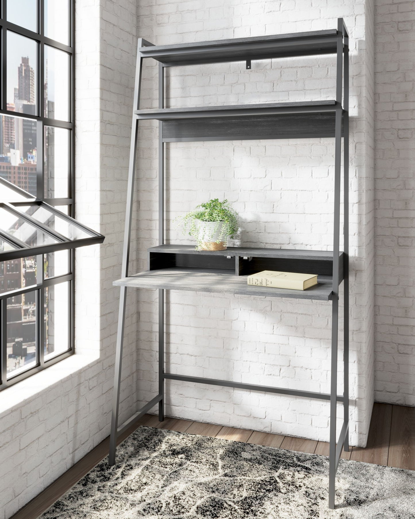 Yarlow - Black - Home Office Desk and Shelf - Hornell Furniture Outlet