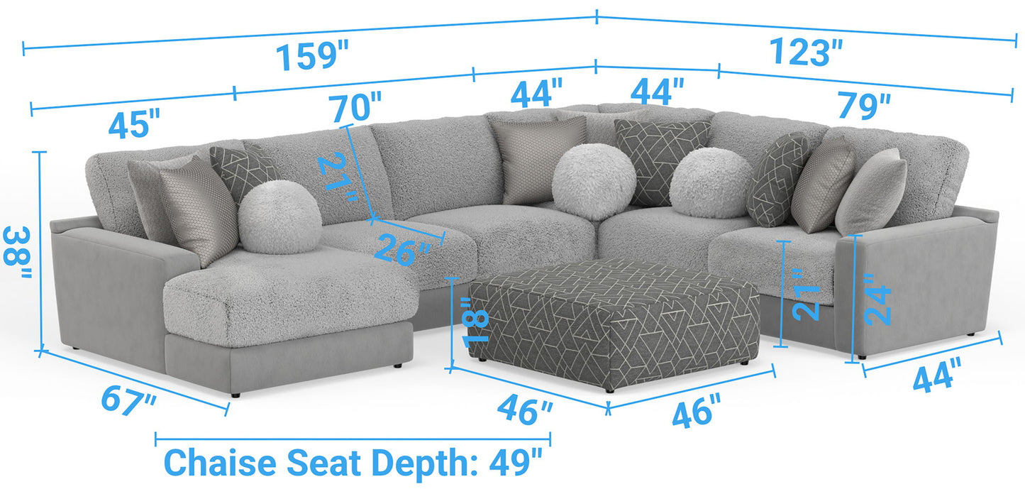 Canyon - 4 Piece Sectional With Cuddler Seat Cushions, Included Accent Pillows And Cocktail Ottoman (Left Side Facing Chaise) - Platinum - Hornell Furniture Outlet