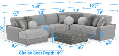 Canyon - 4 Piece Sectional With Cuddler Seat Cushions, Included Accent Pillows And Cocktail Ottoman (Left Side Facing Chaise) - Platinum - Hornell Furniture Outlet