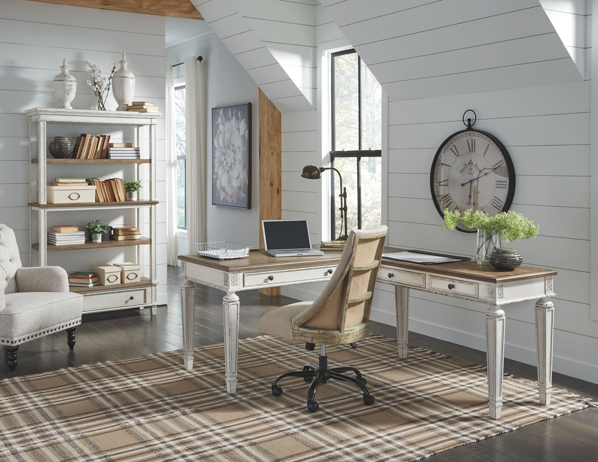 Realyn - White / Brown - Home Office L Shaped Desk - Hornell Furniture Outlet
