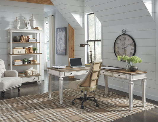 Realyn - White / Brown - Home Office L Shaped Desk - Hornell Furniture Outlet