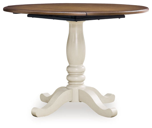 Wirloni - Round Dining Room Drop Leaf Table - Antique White / Brown - Hornell Furniture Outlet