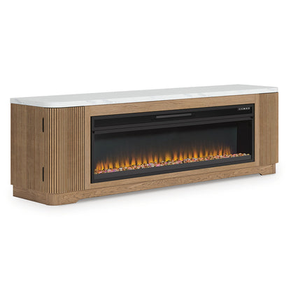 Camdill - 80" TV Stand With Electric Fireplace - Light Brown - Hornell Furniture Outlet