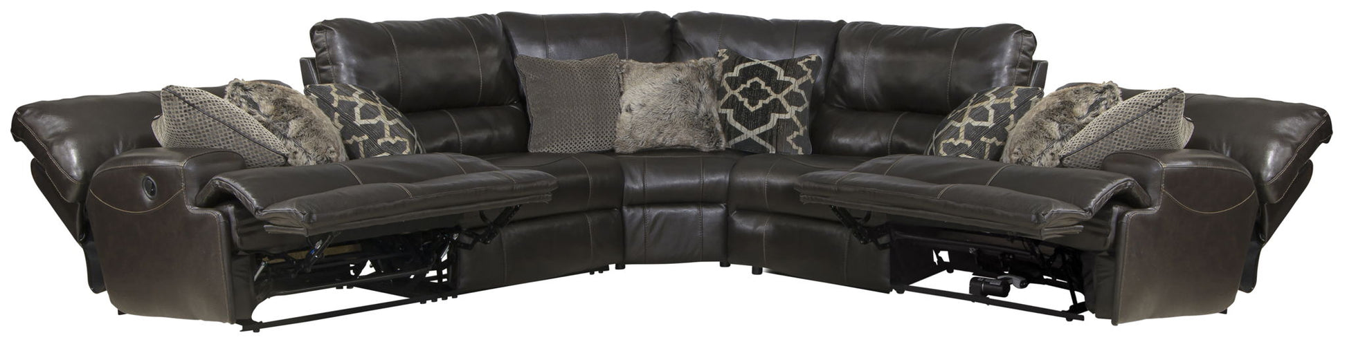 Como - 5 Piece Italian Leather Match Reclining Sectional - Hornell Furniture Outlet