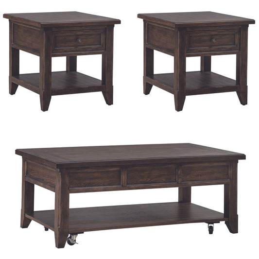 Paradise Valley - 3 Piece Table Set (Lift Top Cocktail Table) - Dark Brown - Hornell Furniture Outlet