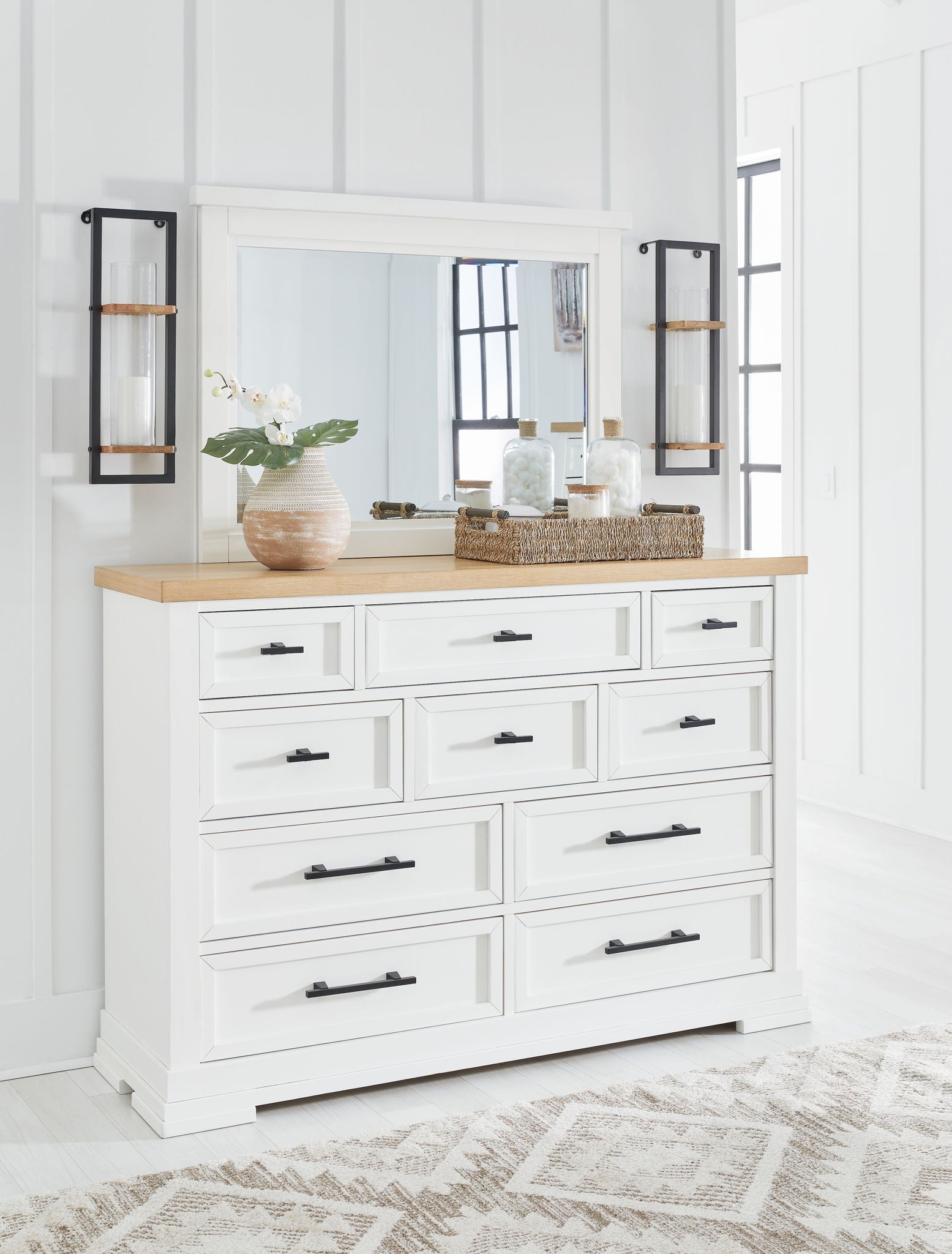Ashbryn - White / Natural - Dresser And Mirror - Hornell Furniture Outlet