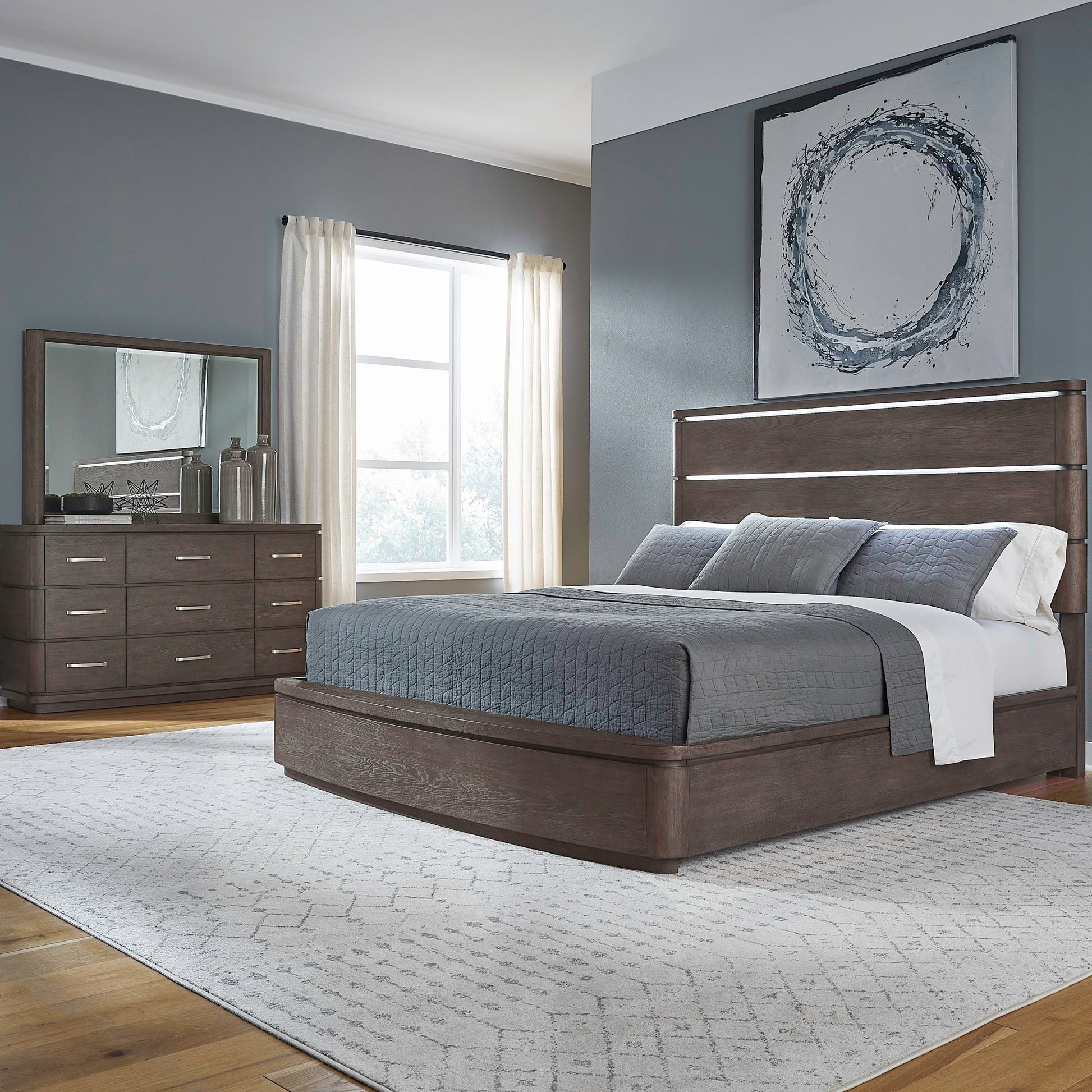 Cascade Falls - Dresser & Mirror - Satin Espresso - Hornell Furniture Outlet