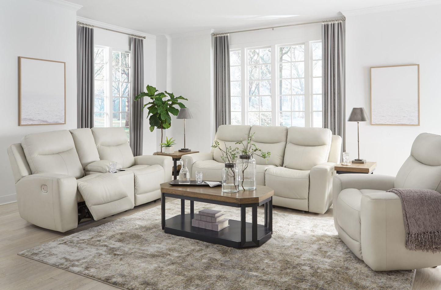 Mindanao - Coconut - 3 Pc. - Power Reclining Sofa, Power Reclining Loveseat With Console, Power Recliner - Hornell Furniture Outlet