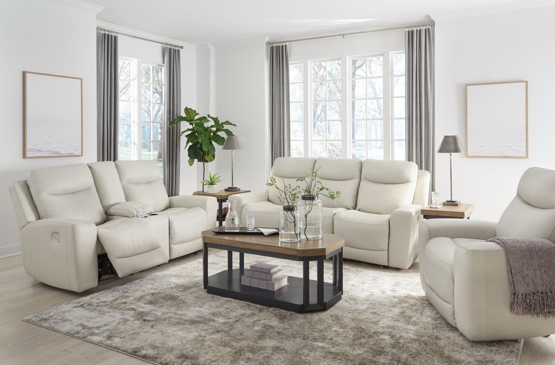 Mindanao - Coconut - 3 Pc. - Power Reclining Sofa, Power Reclining Loveseat With Console, Power Recliner - Hornell Furniture Outlet