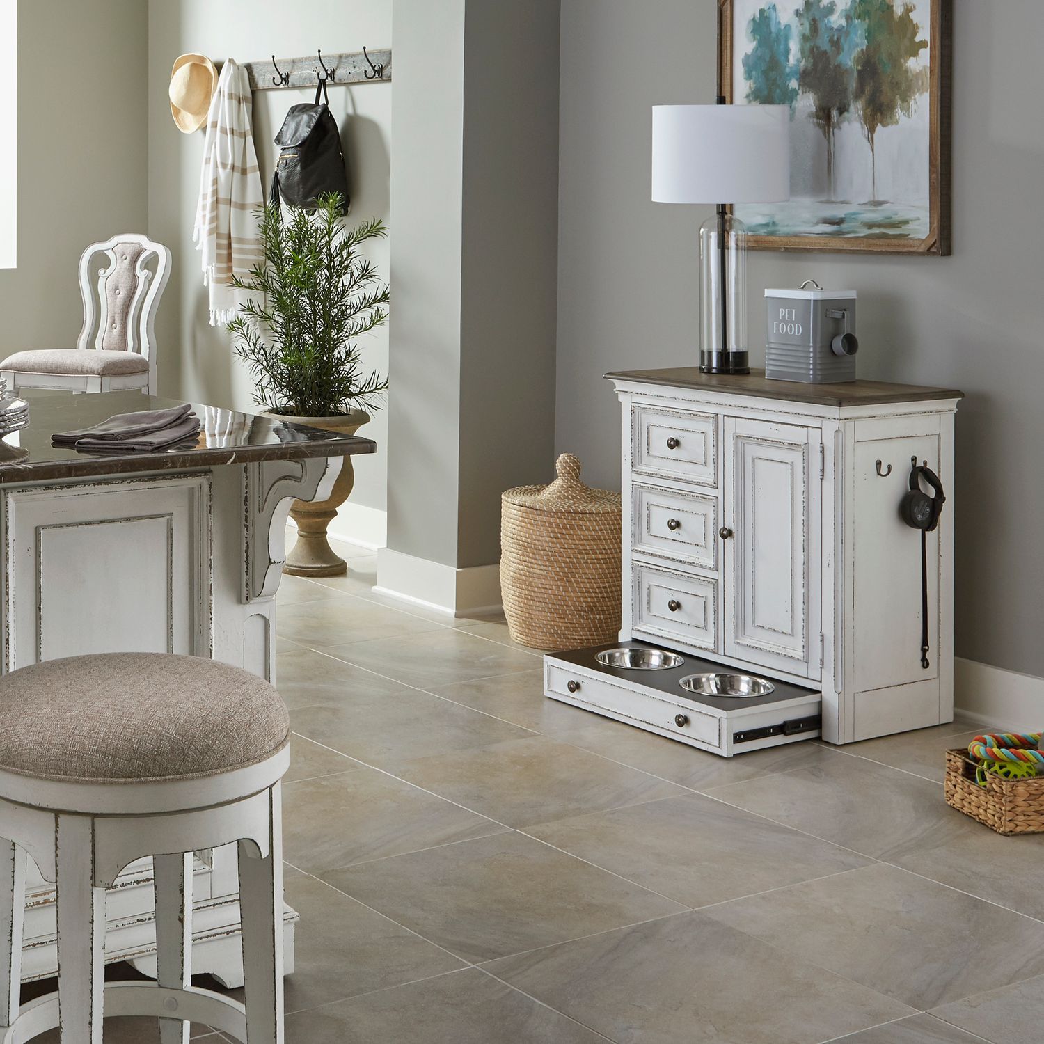 Magnolia Manor - Pet Feeder Cabinet - White - Hornell Furniture Outlet