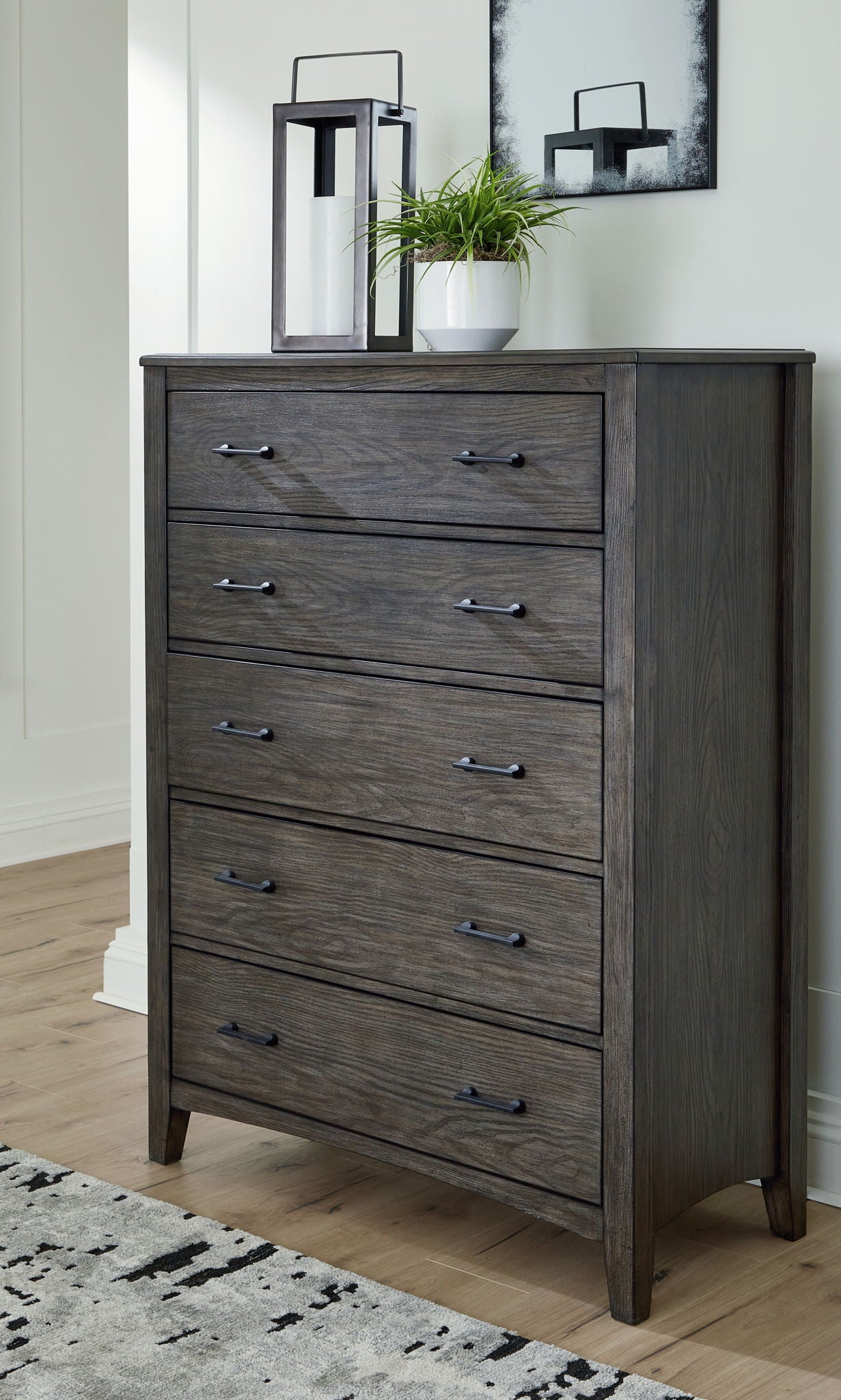Montillan - Grayish Brown - Five Drawer Chest - Hornell Furniture Outlet