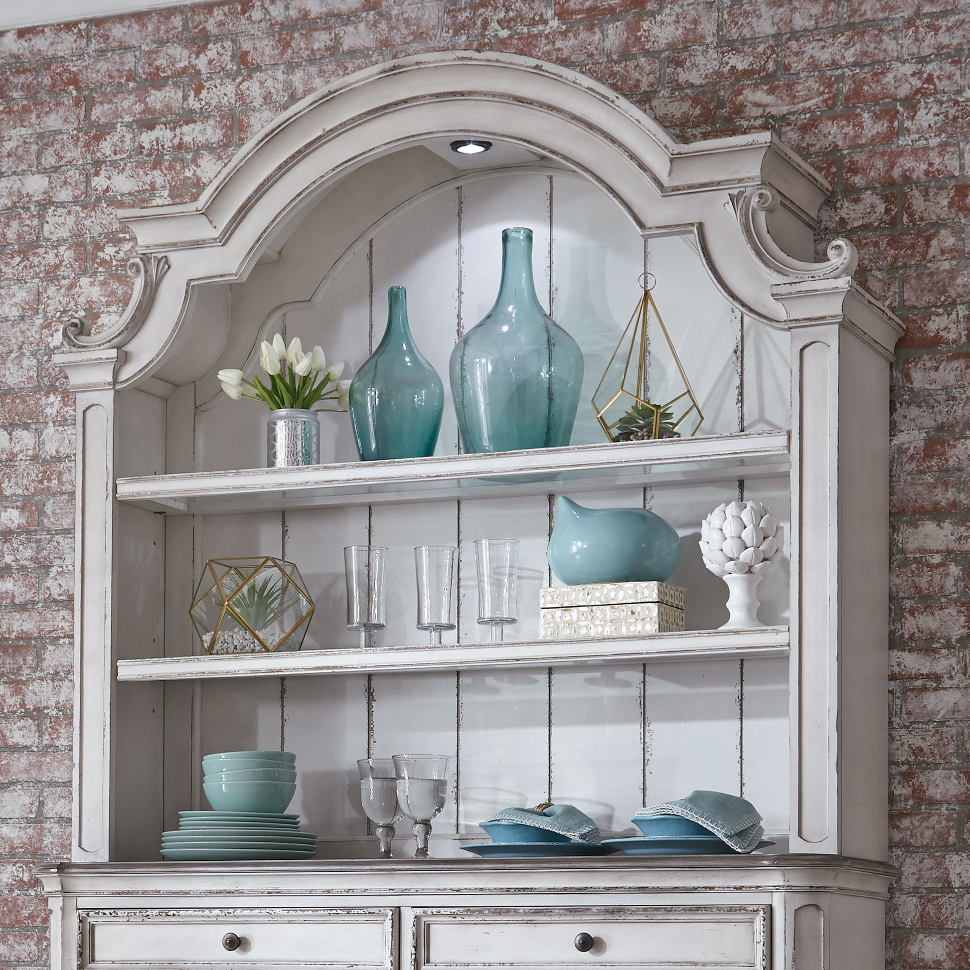 Magnolia Manor - Hutch - Aged White - Hornell Furniture Outlet