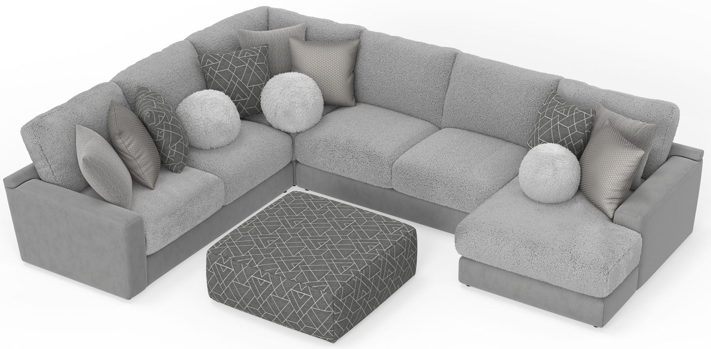 Canyon - 4 Piece Sectional With Cuddler Seat Cushions, Included Accent Pillows And Cocktail Ottoman (Right Side Facing Chaise) - Platinum - Hornell Furniture Outlet