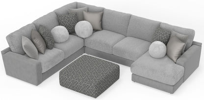 Canyon - 4 Piece Sectional With Cuddler Seat Cushions, Included Accent Pillows And Cocktail Ottoman (Right Side Facing Chaise) - Platinum - Hornell Furniture Outlet