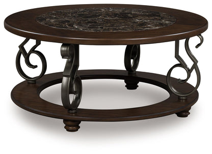 Frallyn - Dark Brown - Round Cocktail Table - Hornell Furniture Outlet