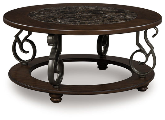 Frallyn - Dark Brown - Round Cocktail Table - Hornell Furniture Outlet
