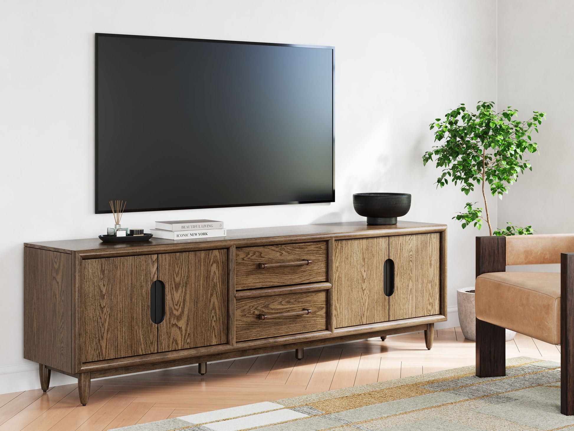 Roanhowe - Brown - Extra Large TV Stand - Hornell Furniture Outlet