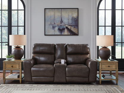 Crossplex - Smoke - Power Recline Loveseat / Console / Adjustable Headrest - Hornell Furniture Outlet