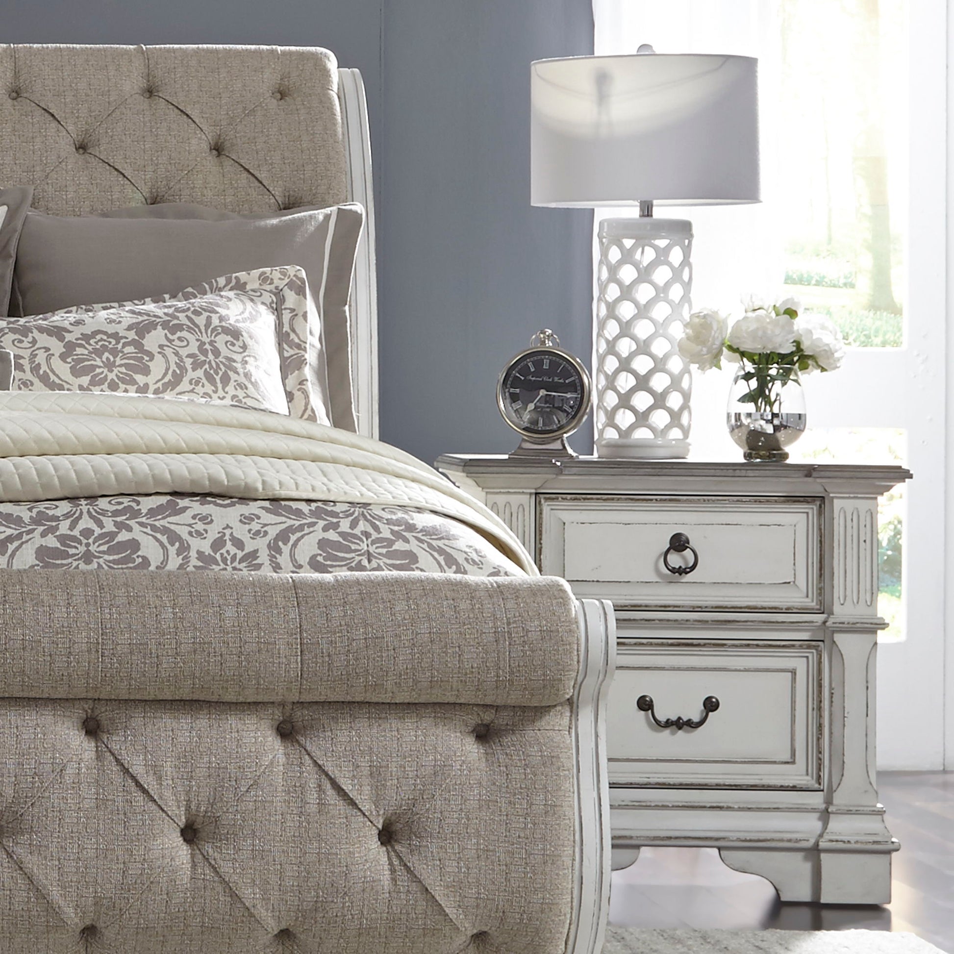 Abbey Park - 2 Drawer Nightstand With Charging Station - White - Hornell Furniture Outlet