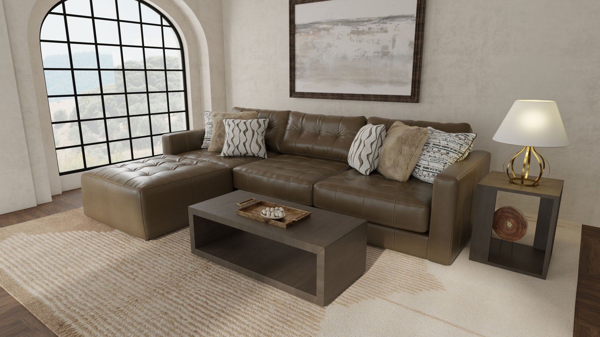 Siena - 4 Piece Modular Sectional With Cuddler Seat Cushions And Included Accent Pillows - Chocolate - Hornell Furniture Outlet