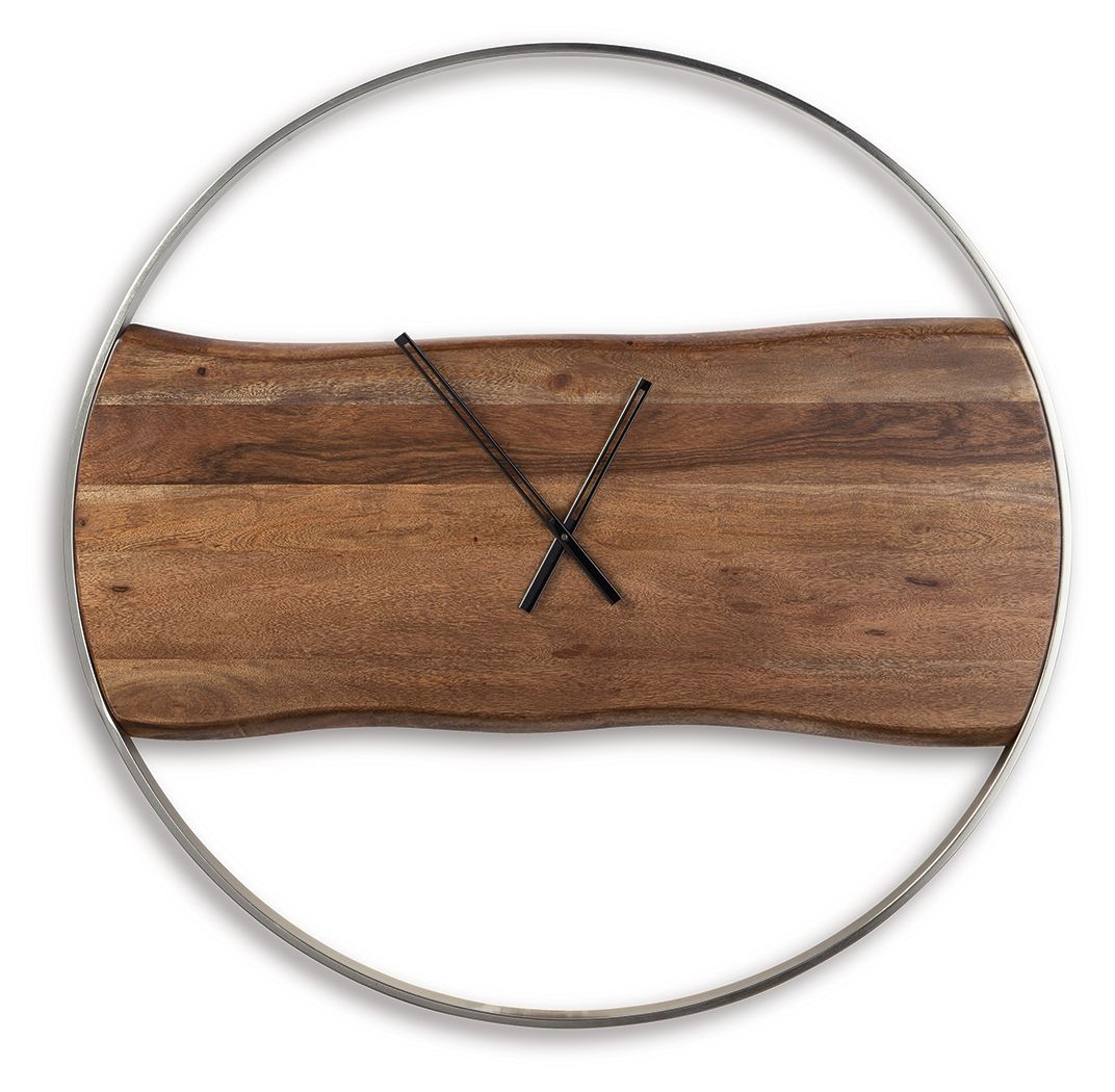 Panchali - Wall Clock - Brown / Silver Finish - Hornell Furniture Outlet