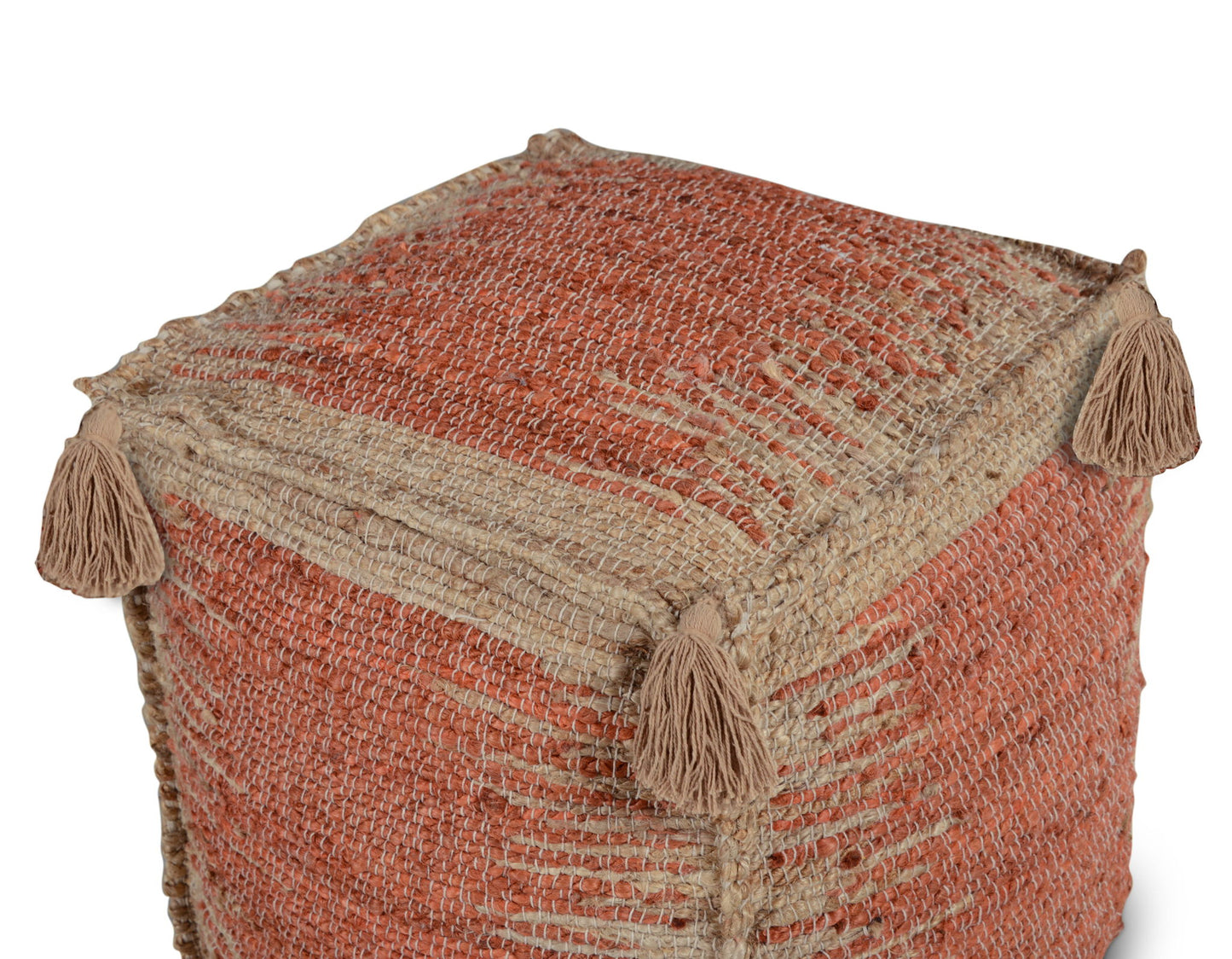 Jafar - Square Handwoven Jute Pouf - Red - Hornell Furniture Outlet