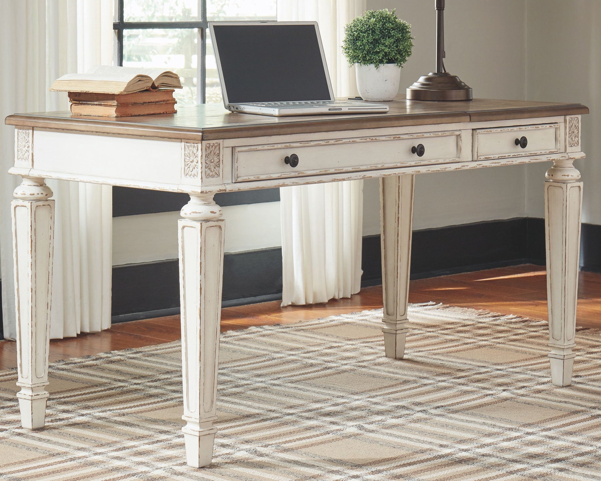 Realyn - White / Brown - L Shaped Desk with Lift Top - Hornell Furniture Outlet