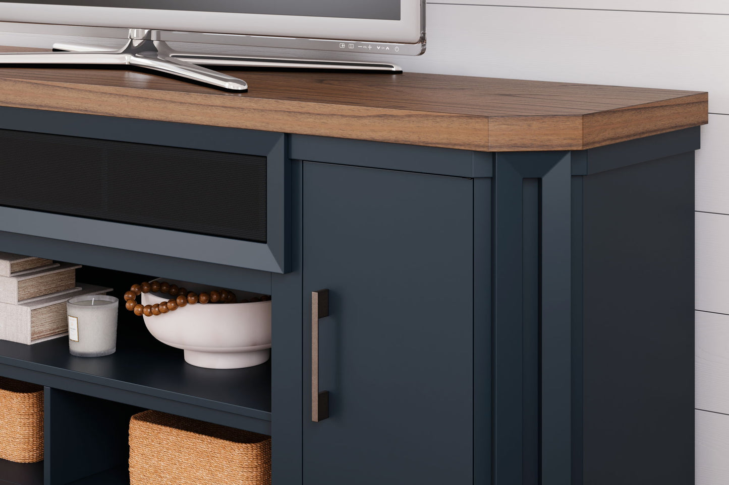 Landocken - Brown / Blue - XL TV Stand W/Fireplace Option - Hornell Furniture Outlet