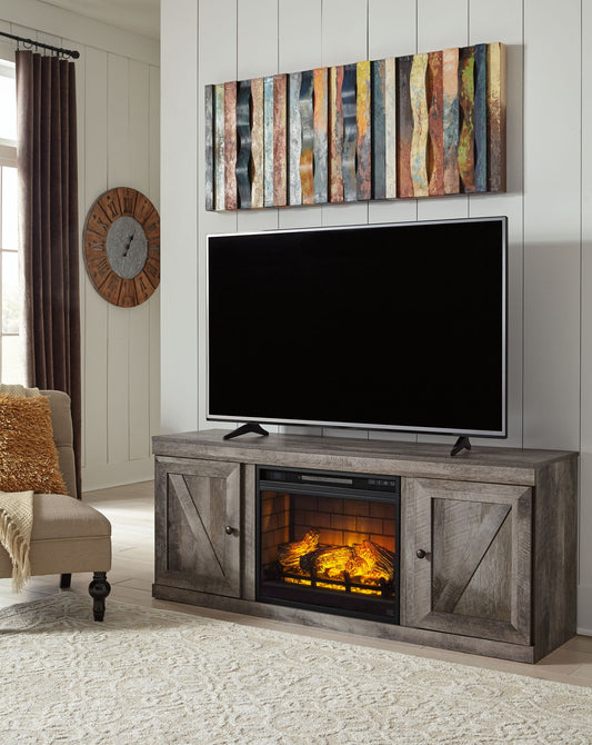 Wynnlow - Gray - TV Stand With Faux Firebrick Fireplace Insert - Hornell Furniture Outlet