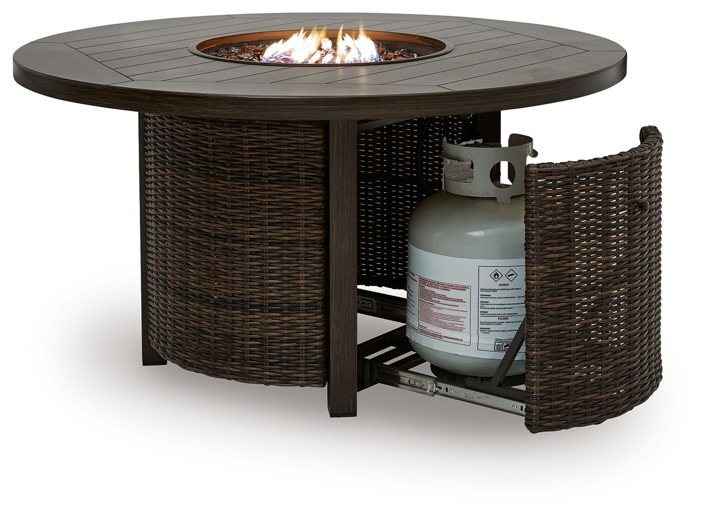 Monterey Point - Round Fire Pit Table - Dark Brown - Hornell Furniture Outlet