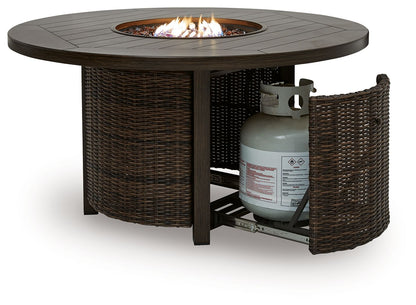 Monterey Point - Round Fire Pit Table - Dark Brown - Hornell Furniture Outlet