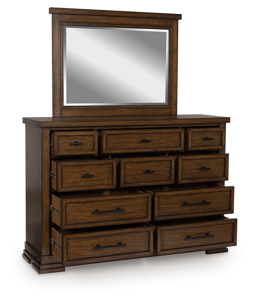 Taffenbrook - Medium Brown - Dresser And Mirror - Hornell Furniture Outlet