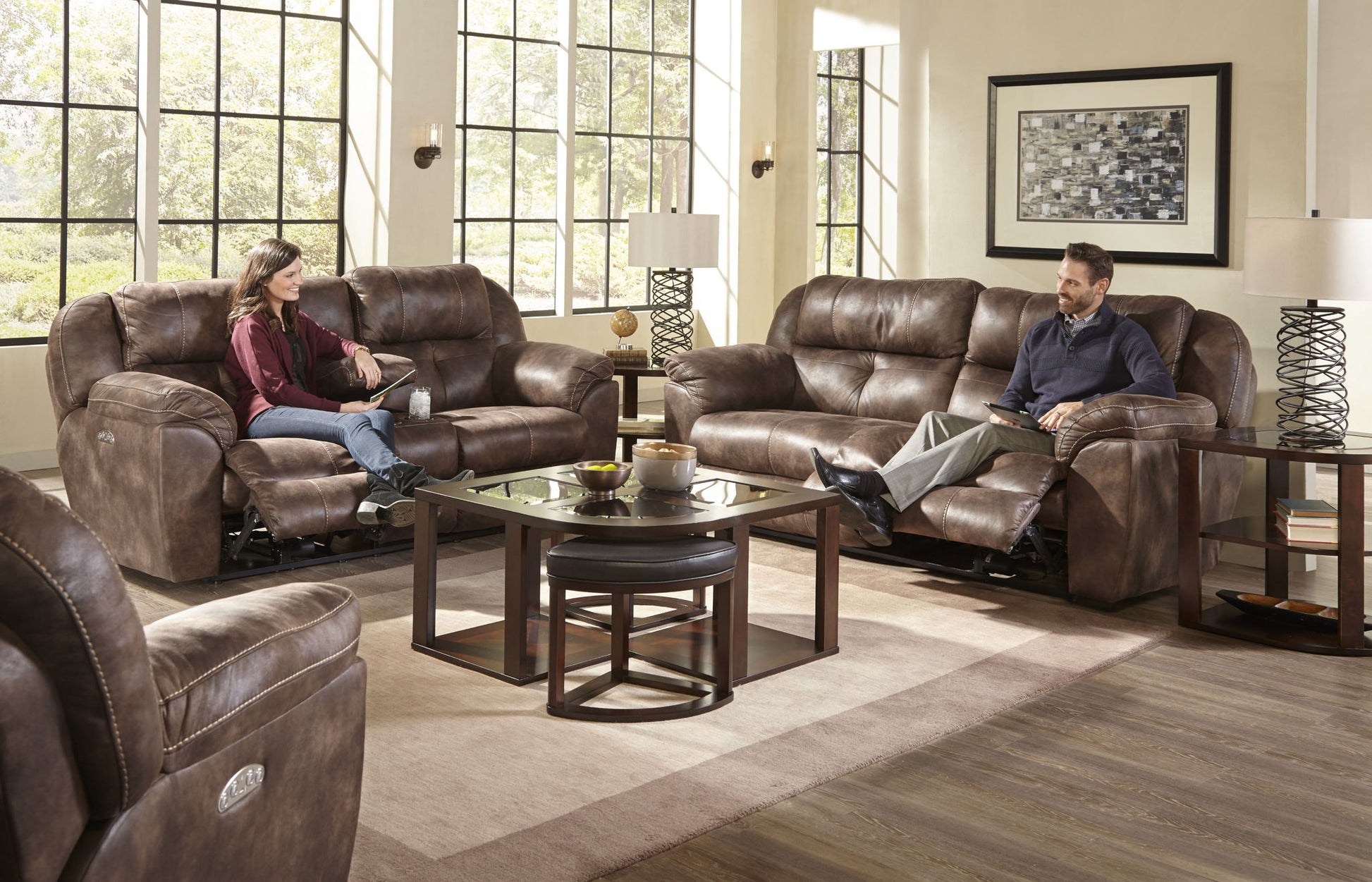 Ferrington - Power Lay Flat Reclining Console Loveseat with Power Adjustable Headrest - Hornell Furniture Outlet